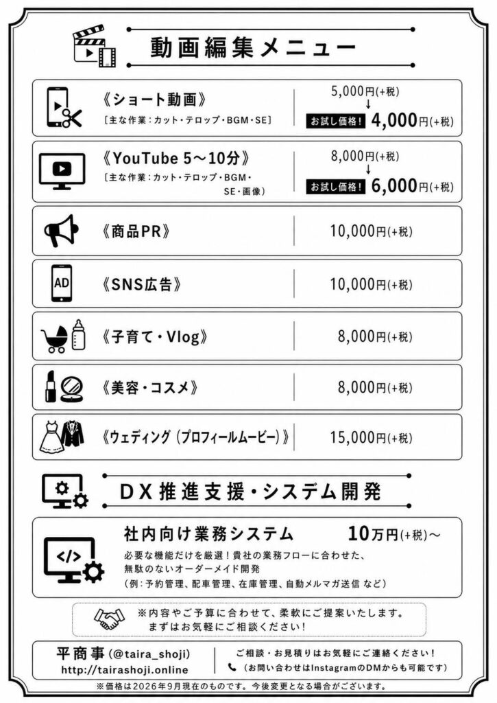動画編集メニュー